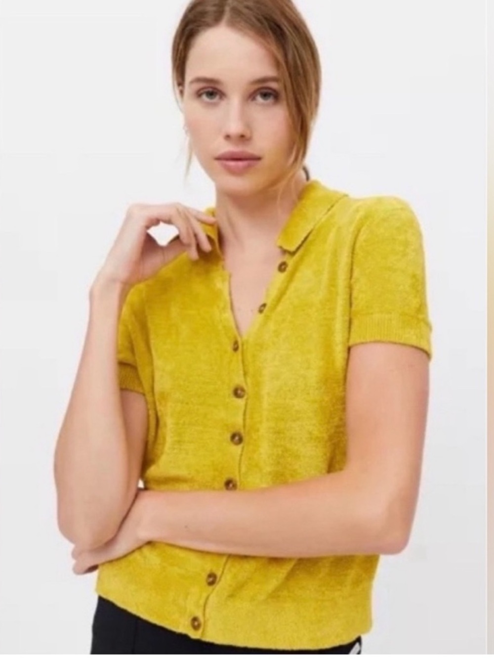 Urban Outfitters Adeline Mustard Yellow Knit Button Front Cardigan Top SP NWT - Picture 3 of 9